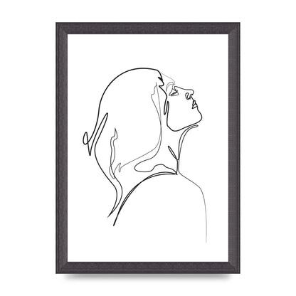 Woman Line Drawing White Printed Poster - A4 framed