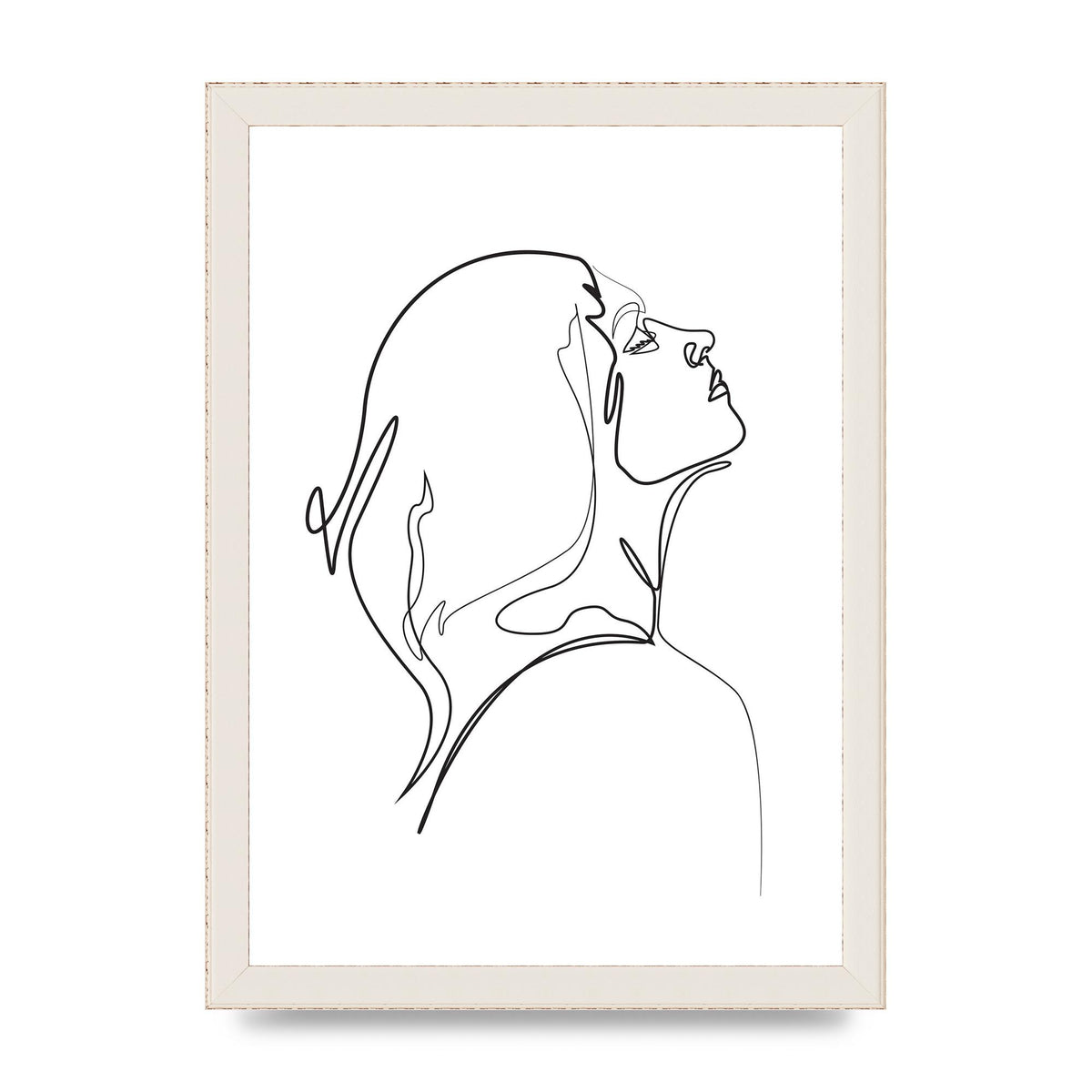 Woman Line Drawing White Printed Poster - A4 framed