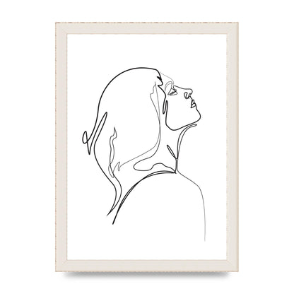 Woman Line Drawing White Printed Poster - A4 framed