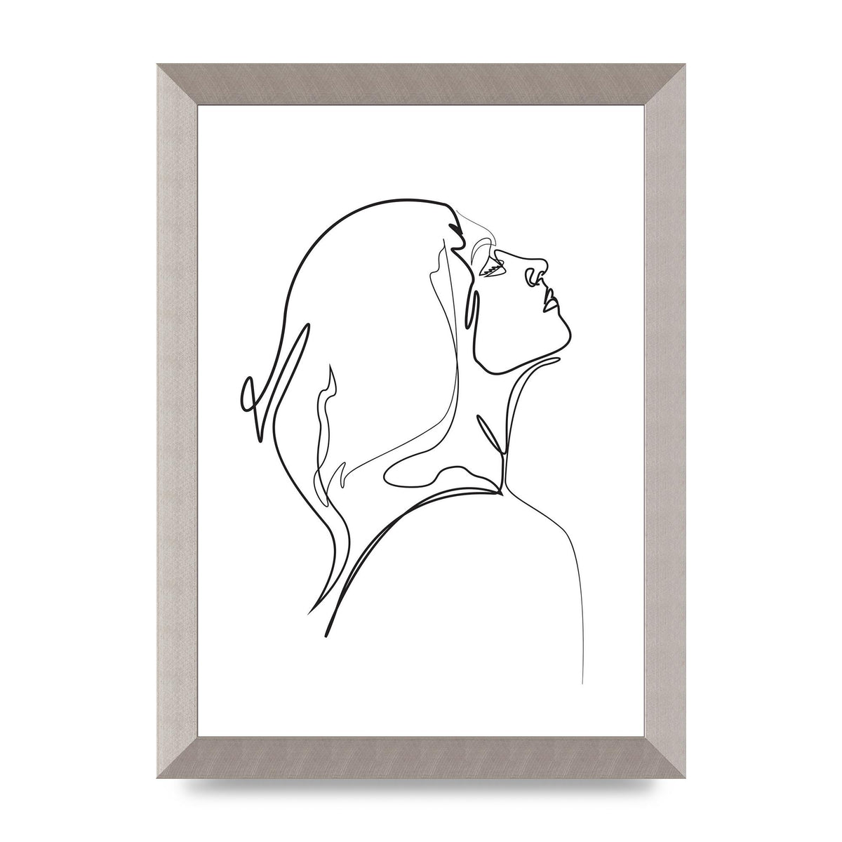 Woman Line Drawing White Printed Poster - A4 framed
