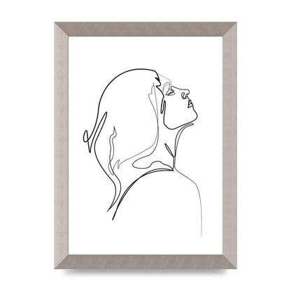 Woman Line Drawing White Printed Poster - A4 framed