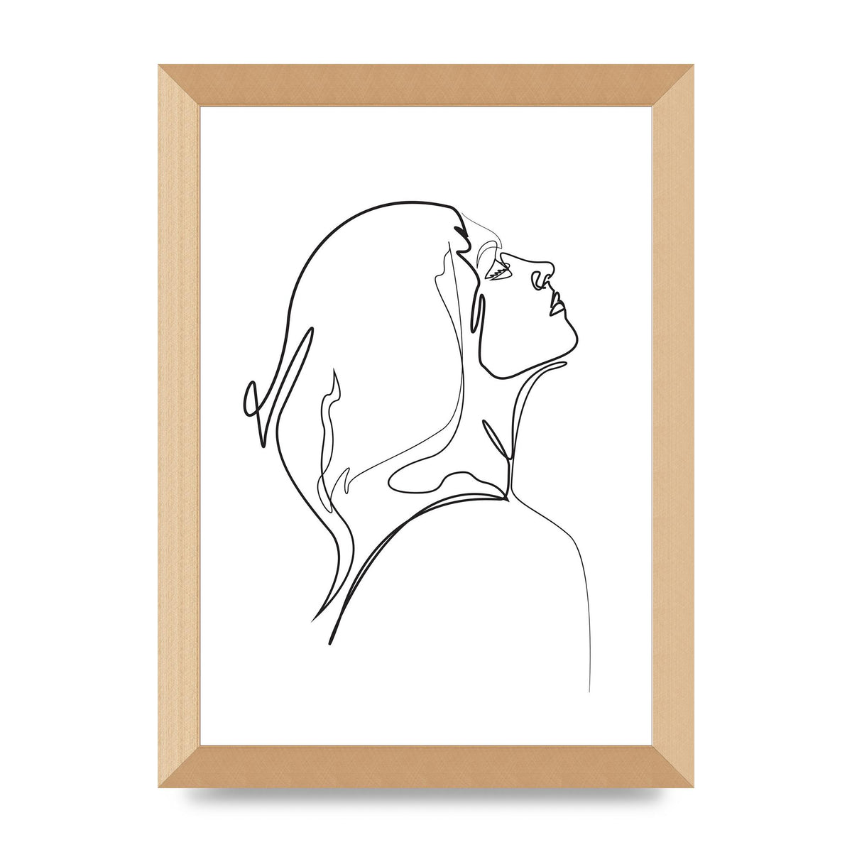 Woman Line Drawing White Printed Poster - A4 framed