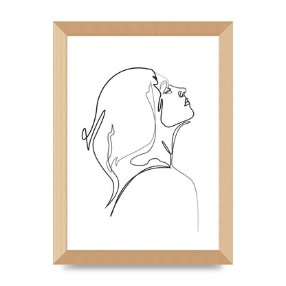 Woman Line Drawing White Printed Poster - A4 framed