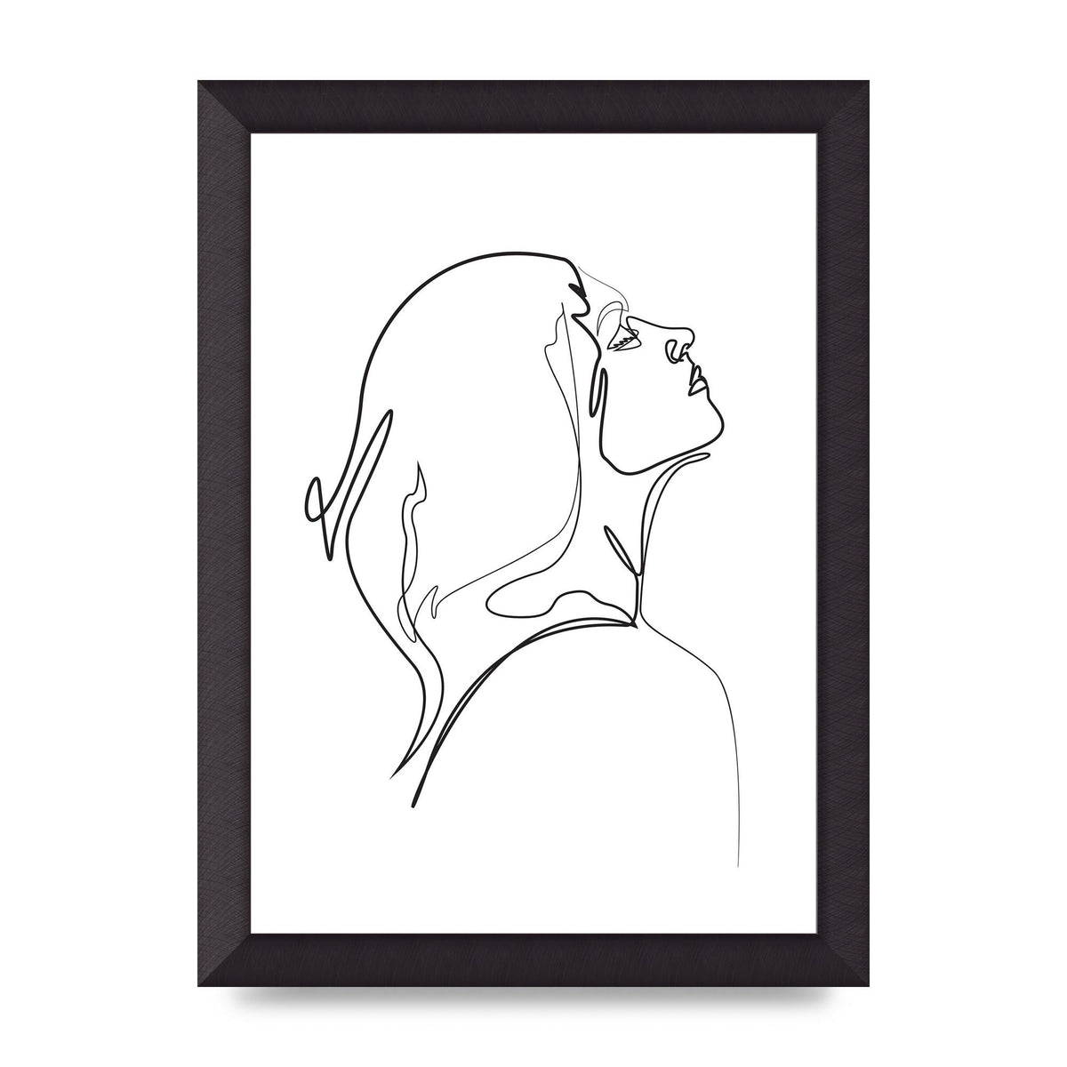 Woman Line Drawing White Printed Poster - A4 framed