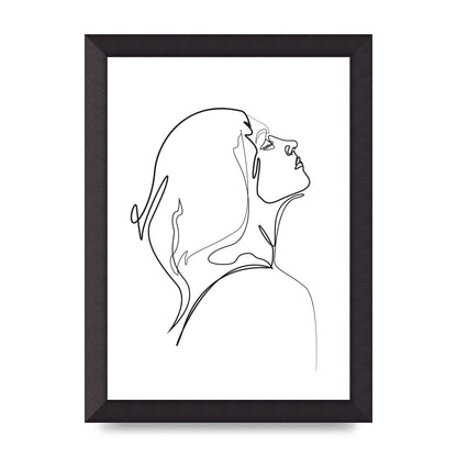 Woman Line Drawing White Printed Poster - A4 framed