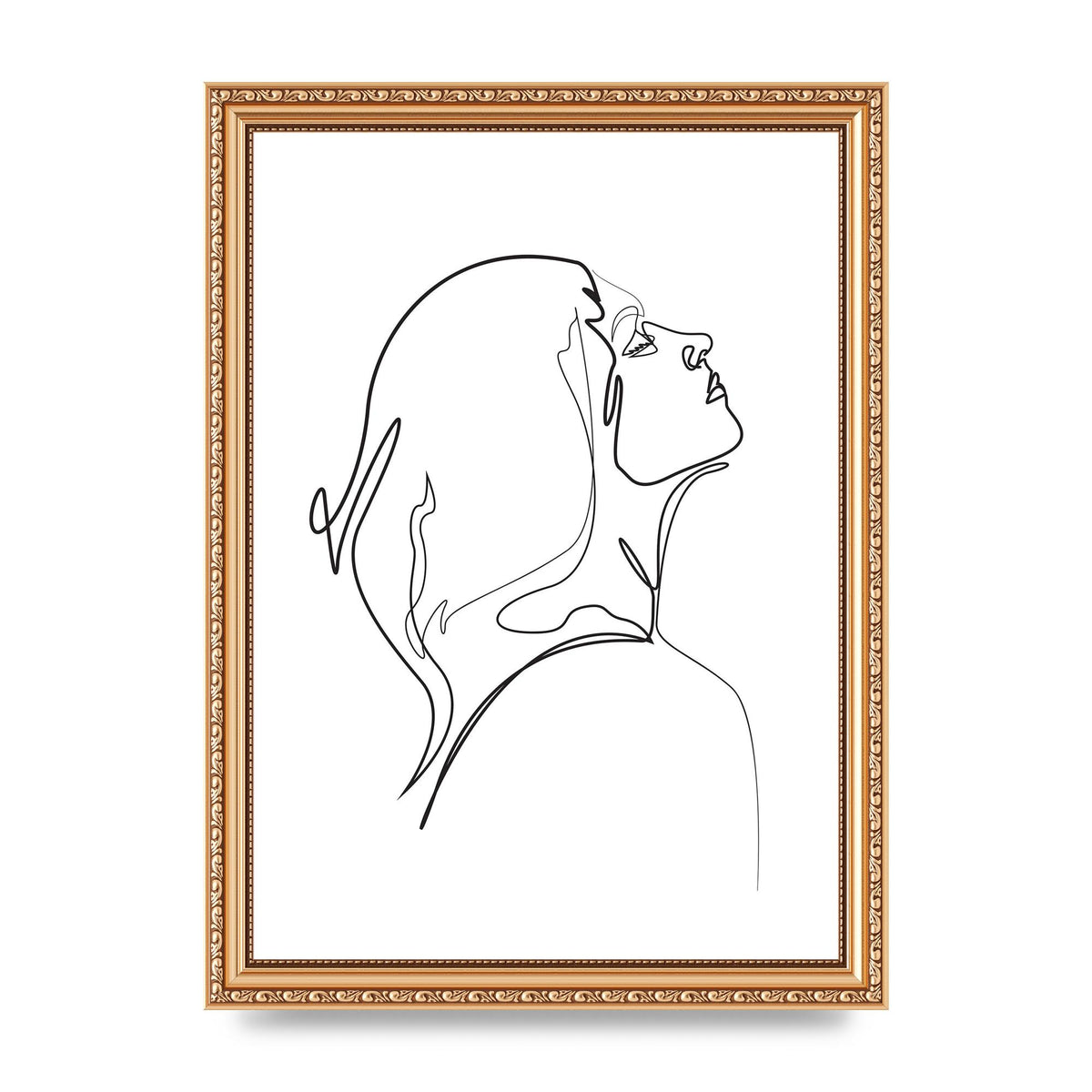 Woman Line Drawing White Printed Poster - A4 framed