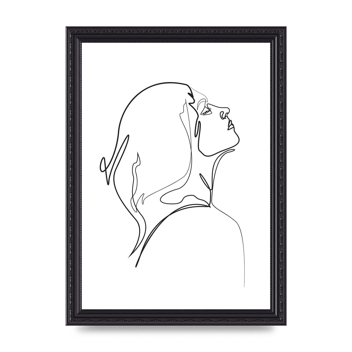 Woman Line Drawing White Printed Poster - A4 framed