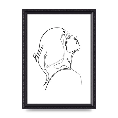 Woman Line Drawing White Printed Poster - A4 framed