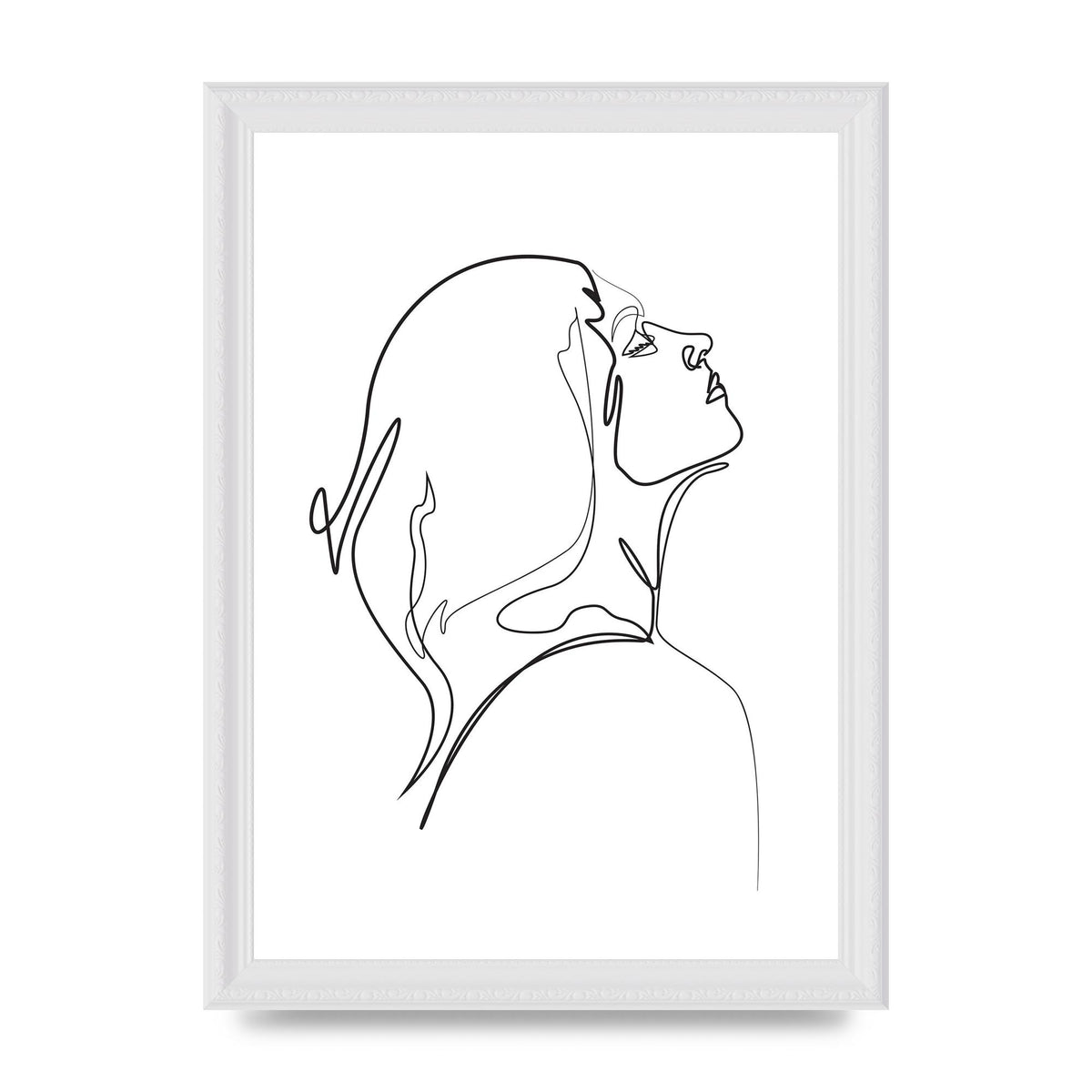 Woman Line Drawing White Printed Poster - A4 framed