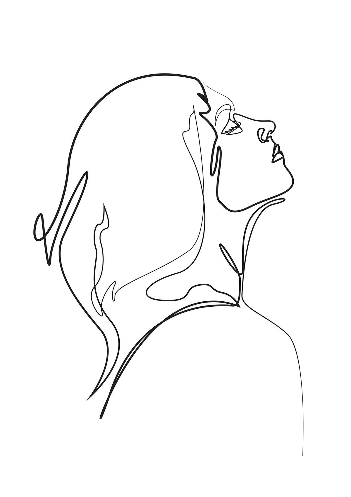Woman Line Drawing White Printed Poster - detail