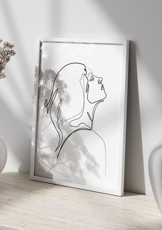 Woman Line Drawing White Printed Poster - living room 2