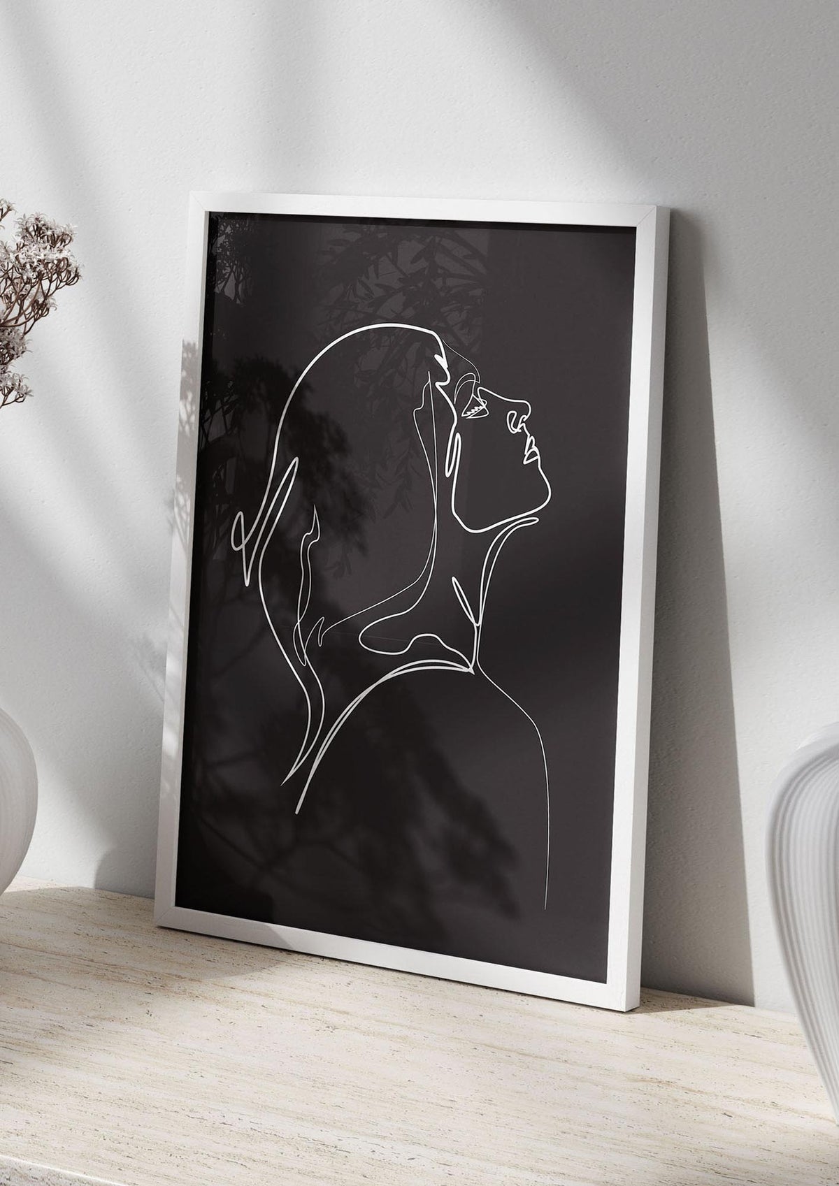 Woman Line Drawing Black Wall Art - living room 2