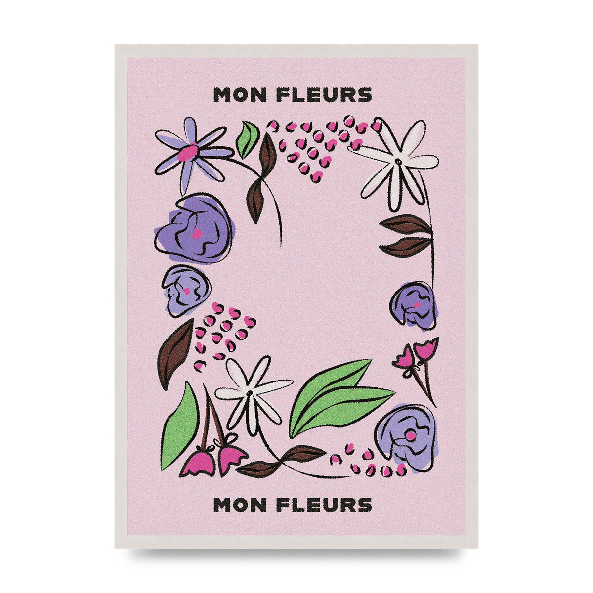 Mon Fleur Illustration Retro 2 print in an A2 white saw cut grain frame