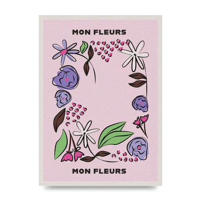 Mon Fleur Illustration Retro 2 print in an A2 white saw cut grain frame
