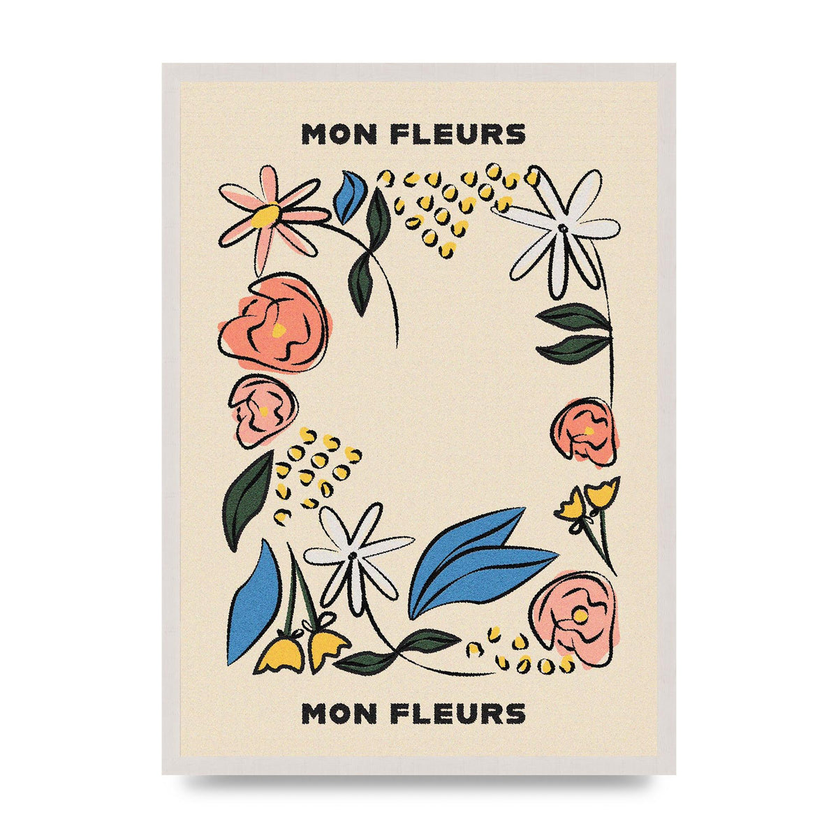 Mon Fleur Illustration Retro print in an A2 white saw cut grain frame
