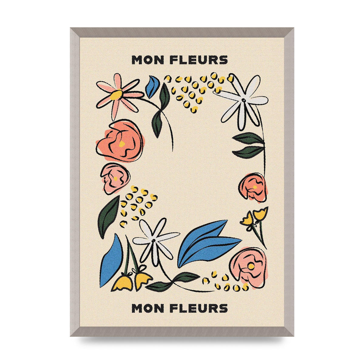 Mon Fleur Illustration Retro Printed Poster - A2 framed