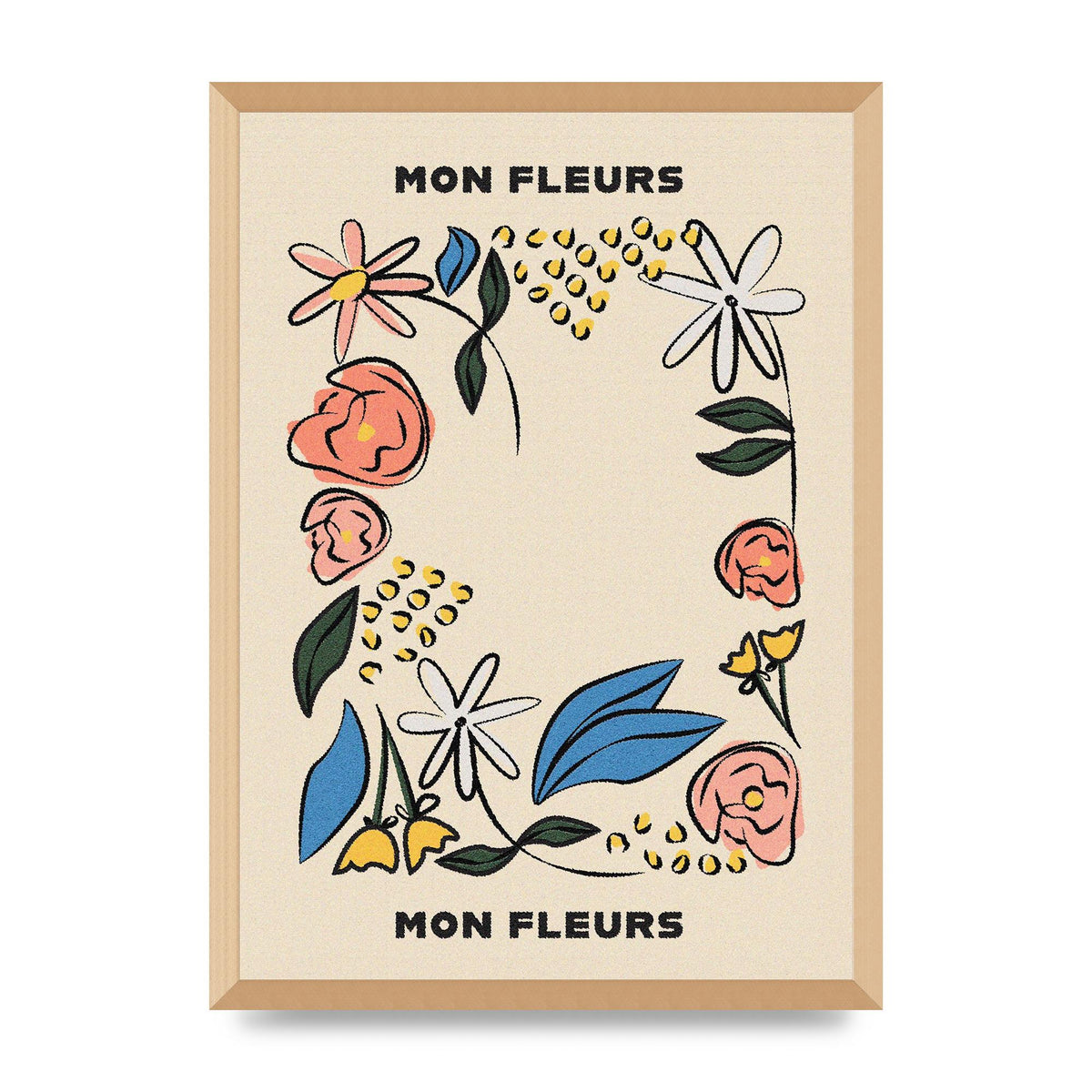 Mon Fleur Illustration Retro Printed Poster - A2 framed