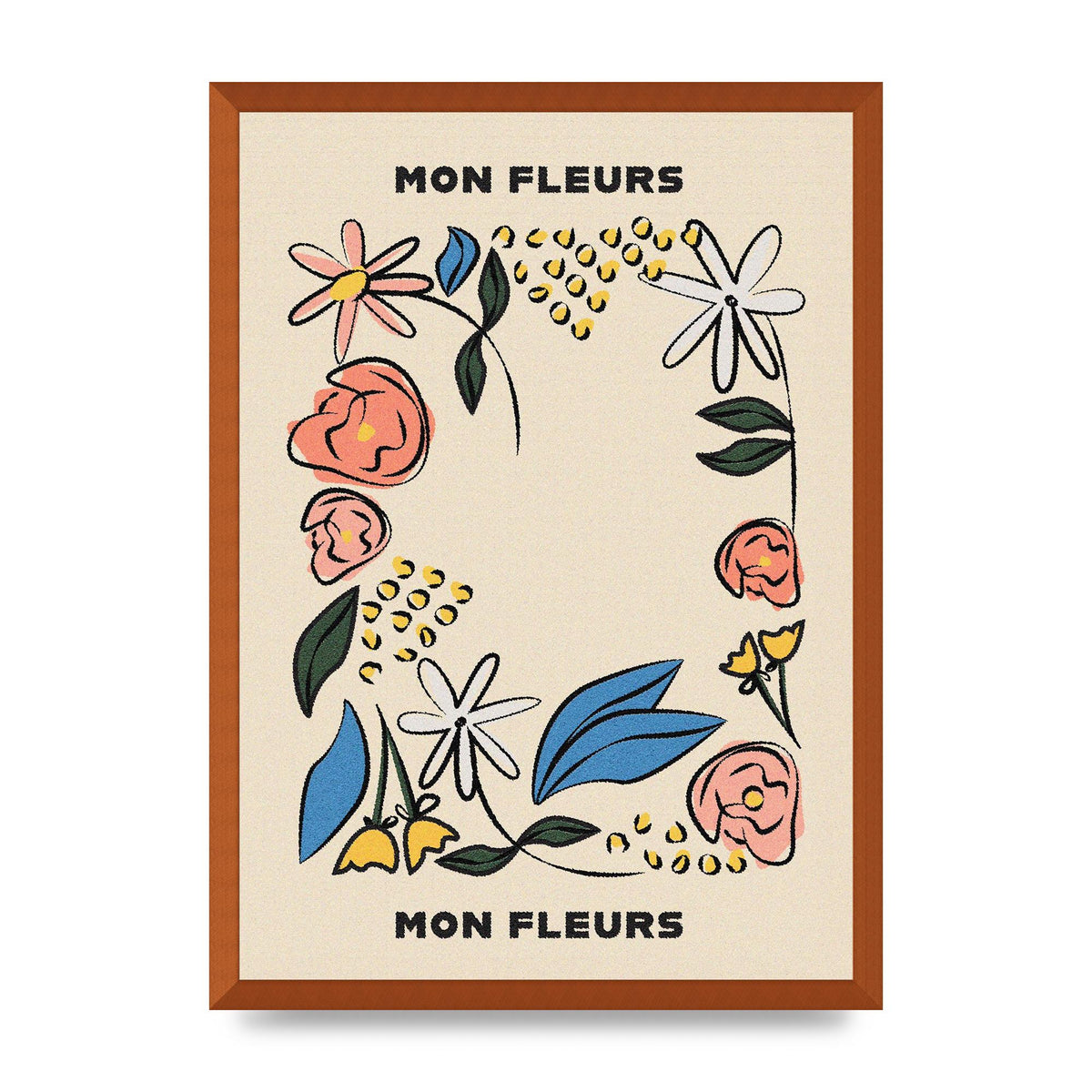 Mon Fleur Illustration Retro Printed Poster - A2 framed
