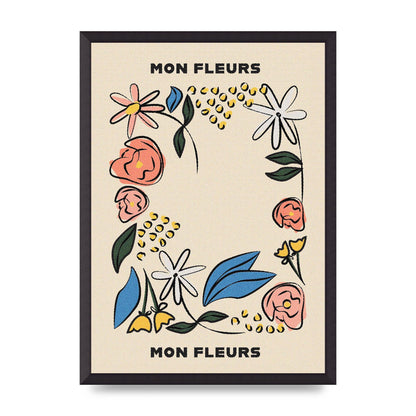 Mon Fleur Illustration Retro Printed Poster - A2 framed