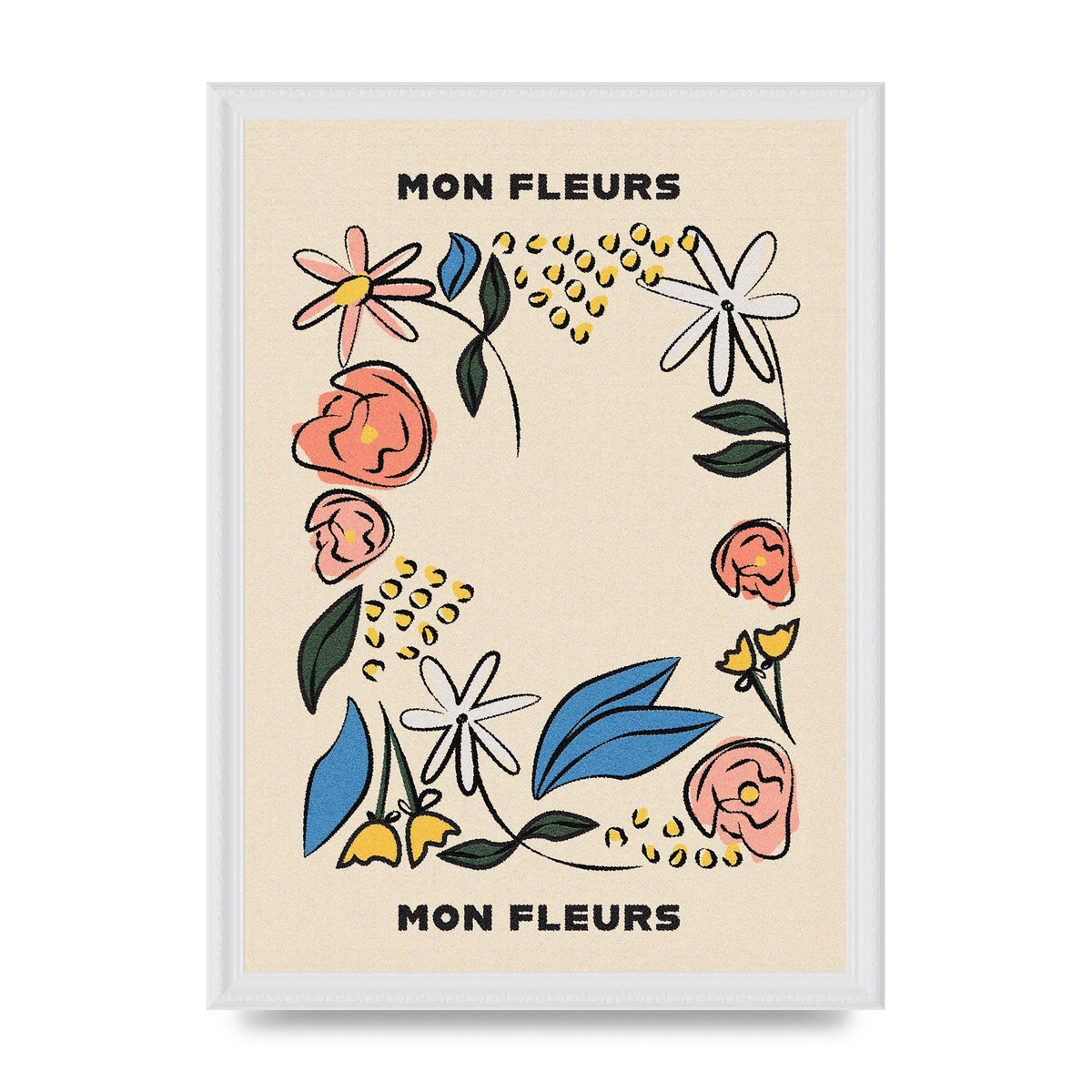 Mon Fleur Illustration Retro Printed Poster - A3 framed