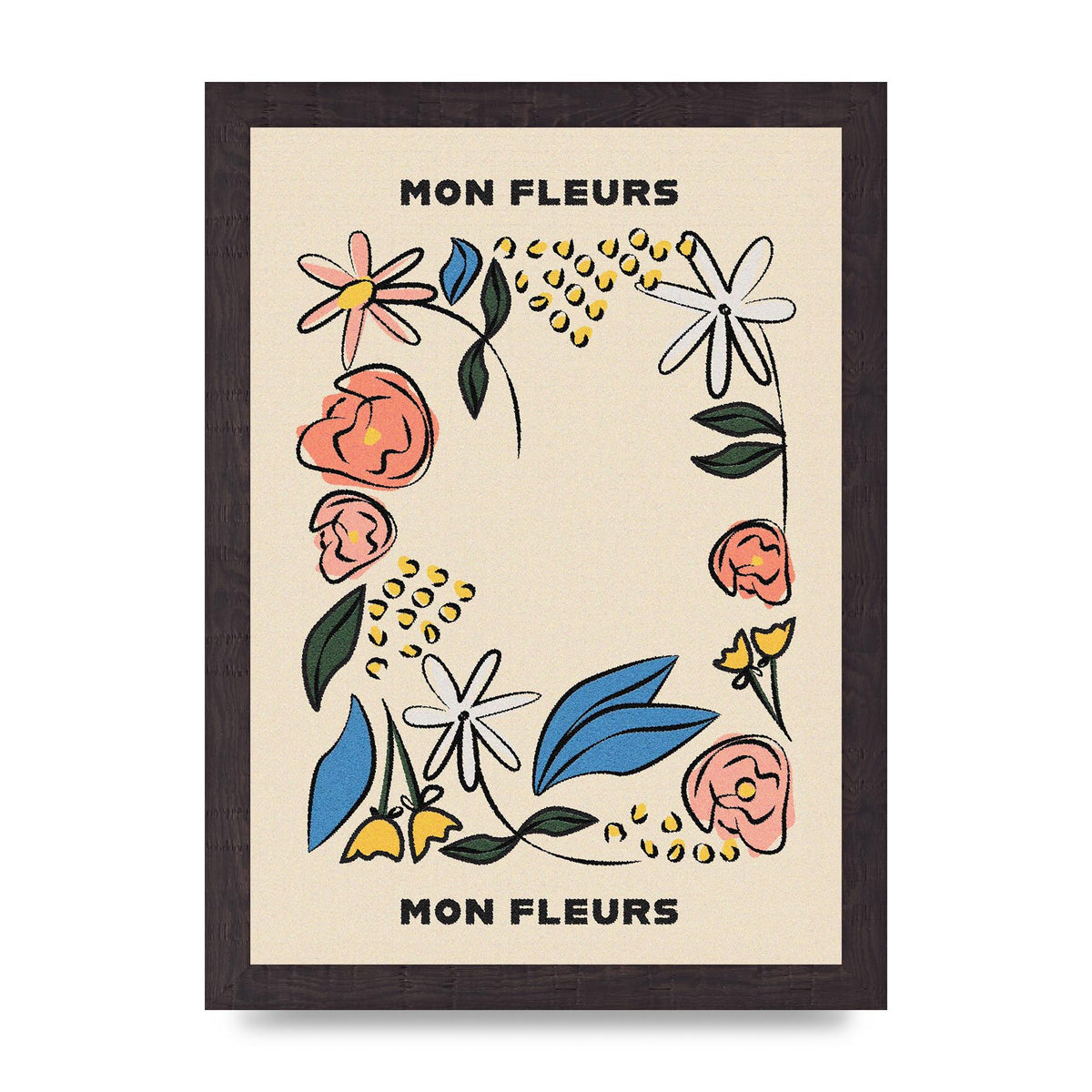 Mon Fleur Illustration Retro Printed Poster - A4 framed