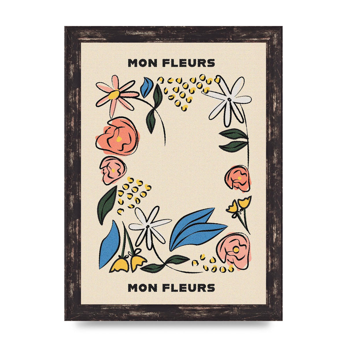 Mon Fleur Illustration Retro Printed Poster - A4 framed