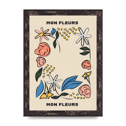Mon Fleur Illustration Retro Printed Poster - A4 framed