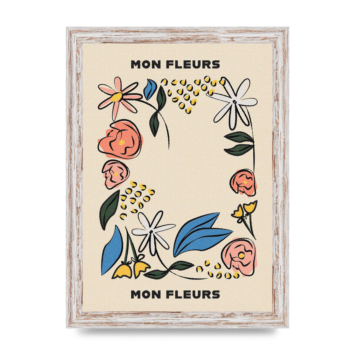 Mon Fleur Illustration Retro Printed Poster - A4 framed