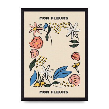 Mon Fleur Illustration Retro Printed Poster - A4 framed