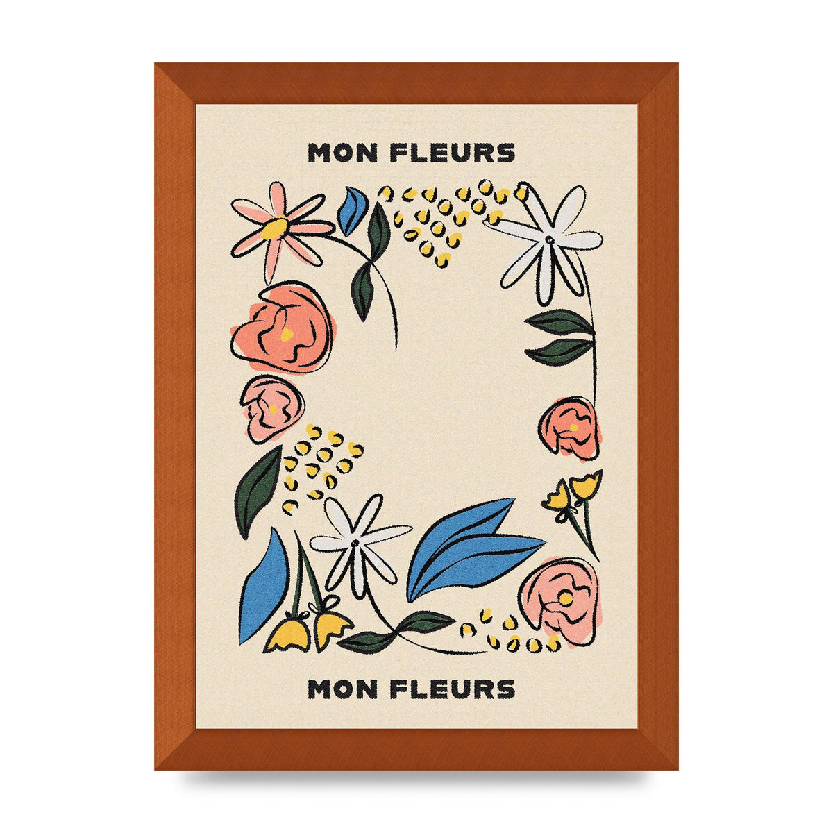 Mon Fleur Illustration Retro Printed Poster - A4 framed
