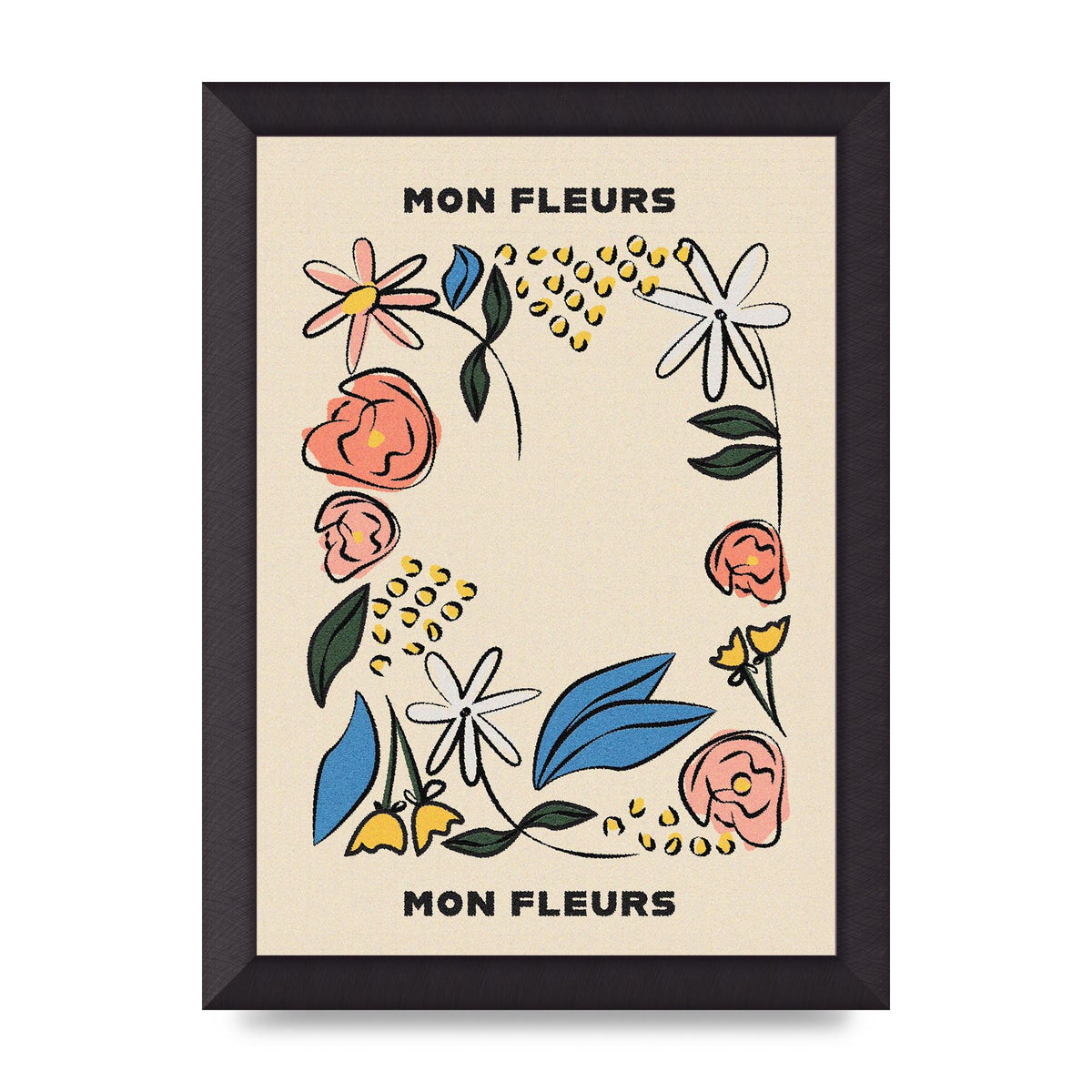 Mon Fleur Illustration Retro Printed Poster - A4 framed
