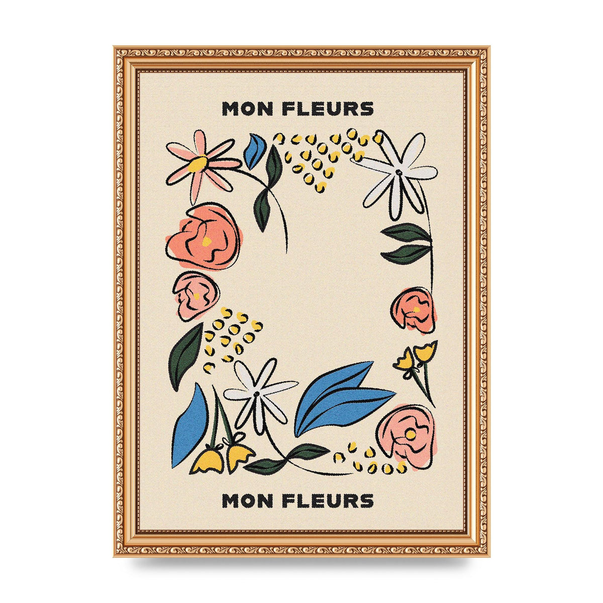 Mon Fleur Illustration Retro Printed Poster - A4 framed
