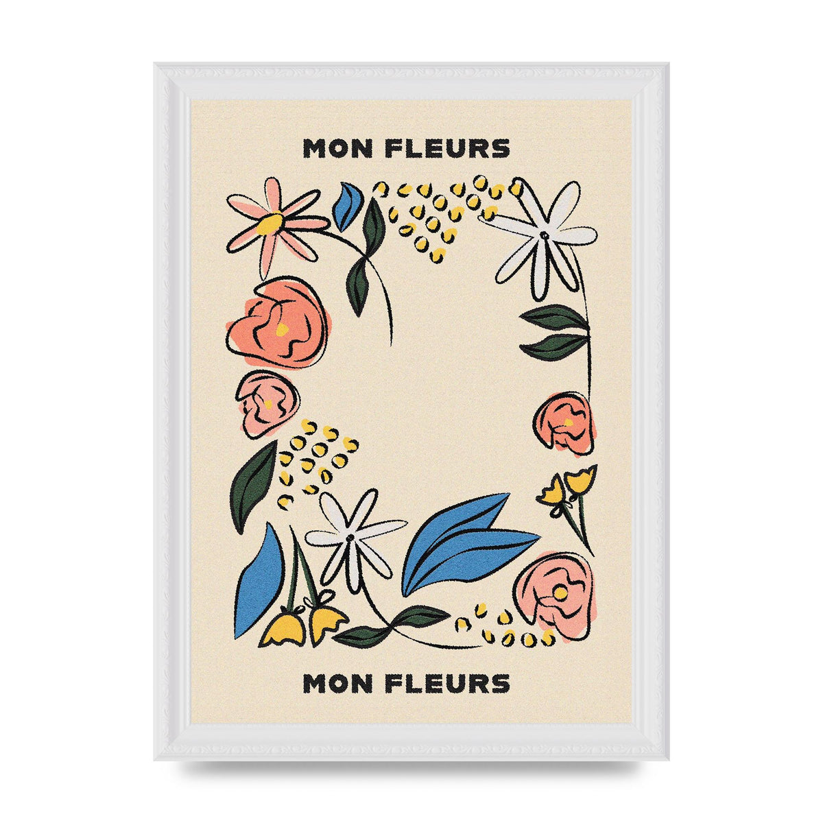 Mon Fleur Illustration Retro Printed Poster - A4 framed