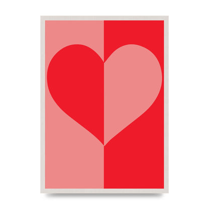 Split Heart Pink Red Art For The Home - A2 framed