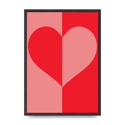Split Heart Pink Red Art For The Home - A2 framed