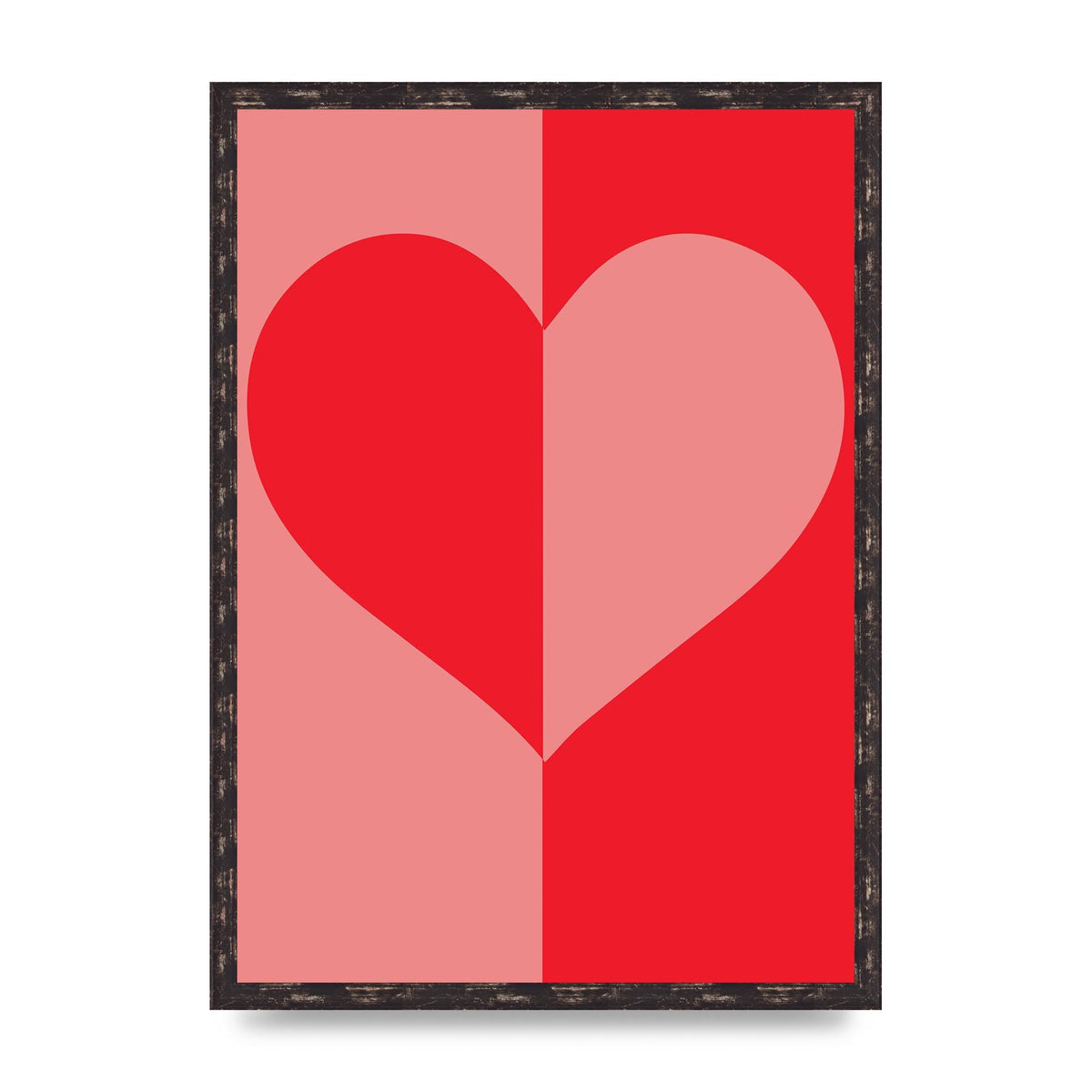 Split Heart Pink Red Art For The Home - A2 framed