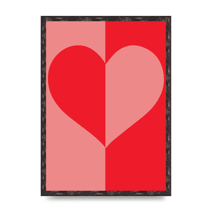 Split Heart Pink Red Art For The Home - A2 framed