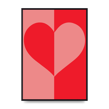 Split Heart Pink Red Art For The Home - A2 framed