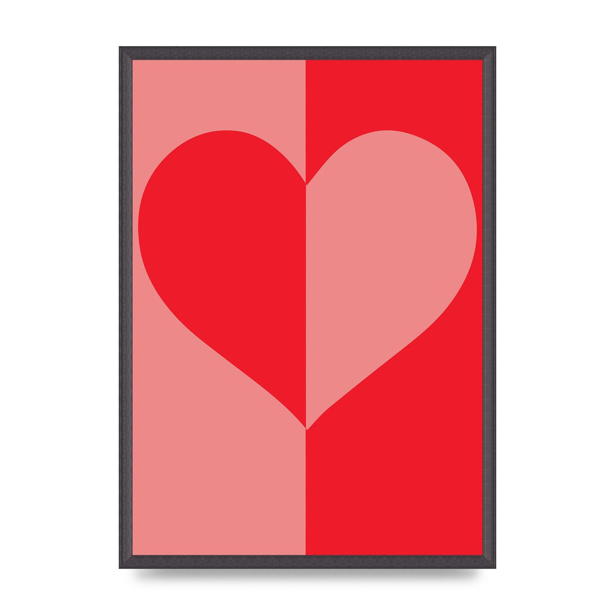 Split Heart Pink Red Art For The Home - A2 framed