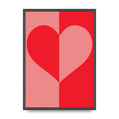 Split Heart Pink Red Art For The Home - A2 framed