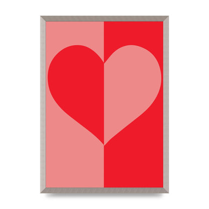 Split Heart Pink Red Art For The Home - A2 framed