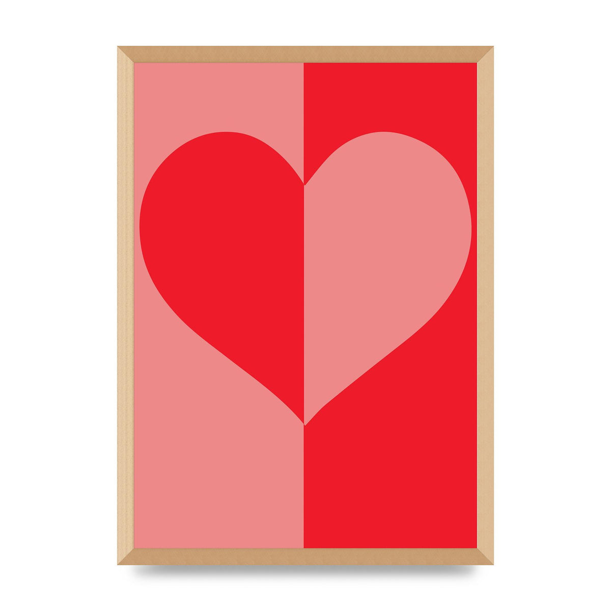 Split Heart Pink Red Art For The Home - A2 framed