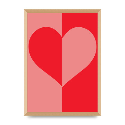 Split Heart Pink Red Art For The Home - A2 framed