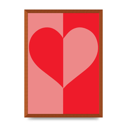Split Heart Pink Red Art For The Home - A2 framed