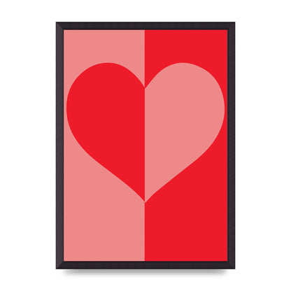 Split Heart Pink Red Art For The Home - A2 framed