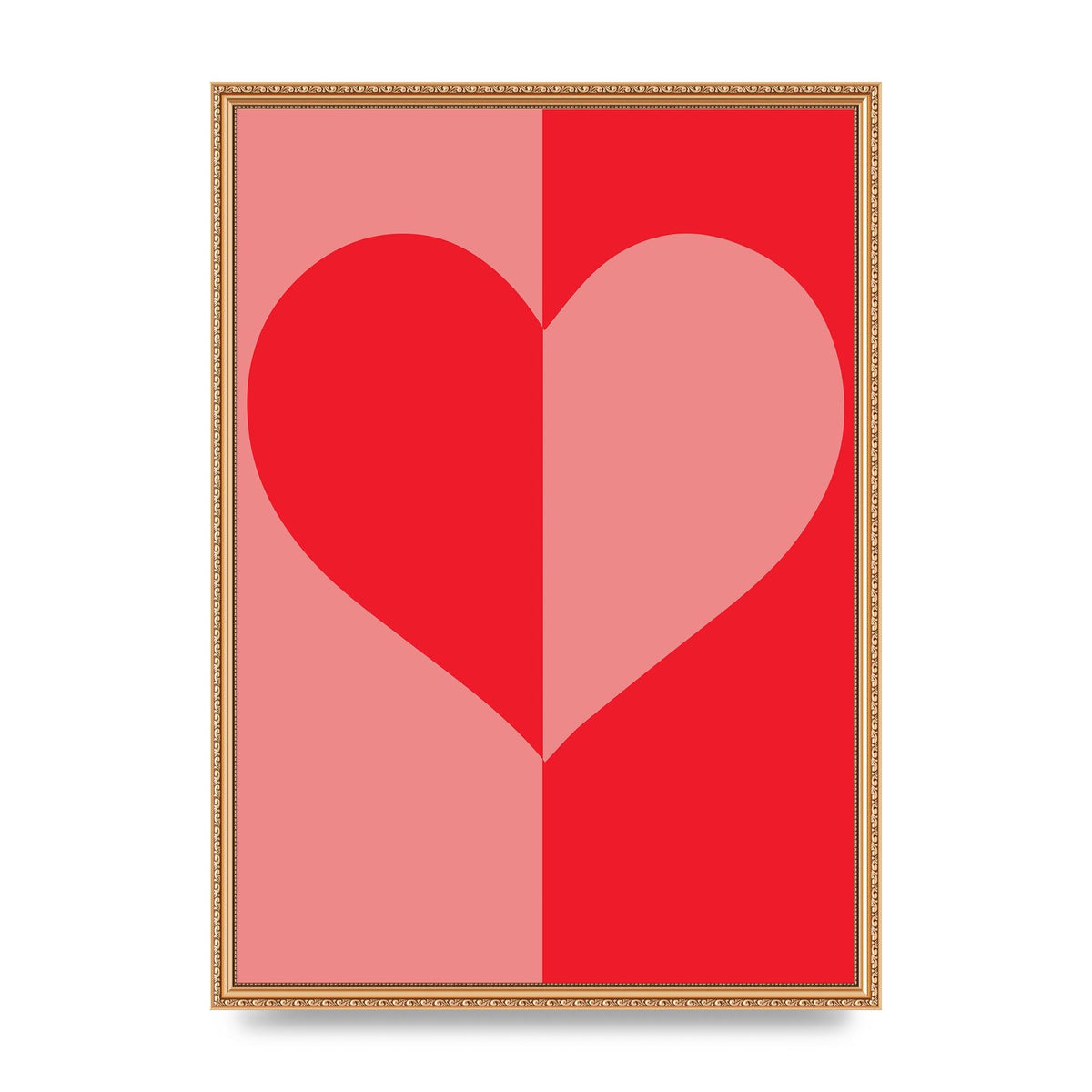 Split Heart Pink Red Art For The Home - A2 framed