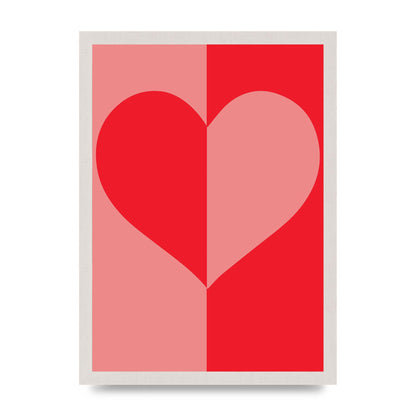 Split Heart Pink Red Art For The Home - A3 framed