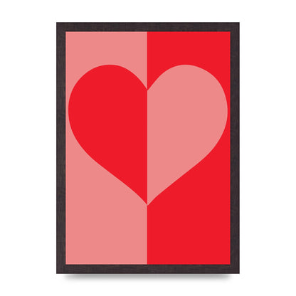 Split Heart Pink Red Art For The Home - A3 framed