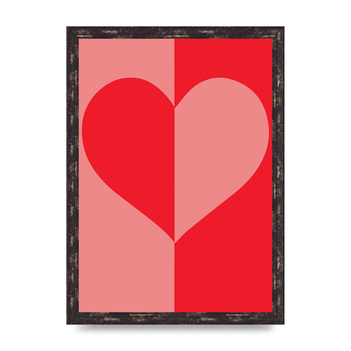 Split Heart Pink Red Art For The Home - A3 framed