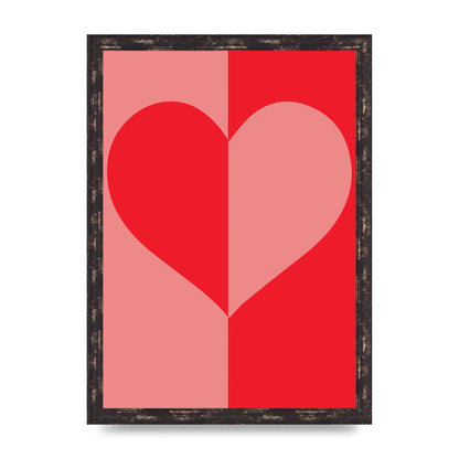 Split Heart Pink Red Art For The Home - A3 framed